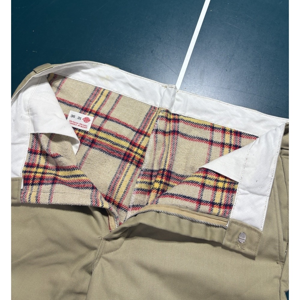 Vintage 70s Dickies Chino Work Pants Plaid Flannel Lined Men's 36x28 Talon Rare - Picture 4 of 16